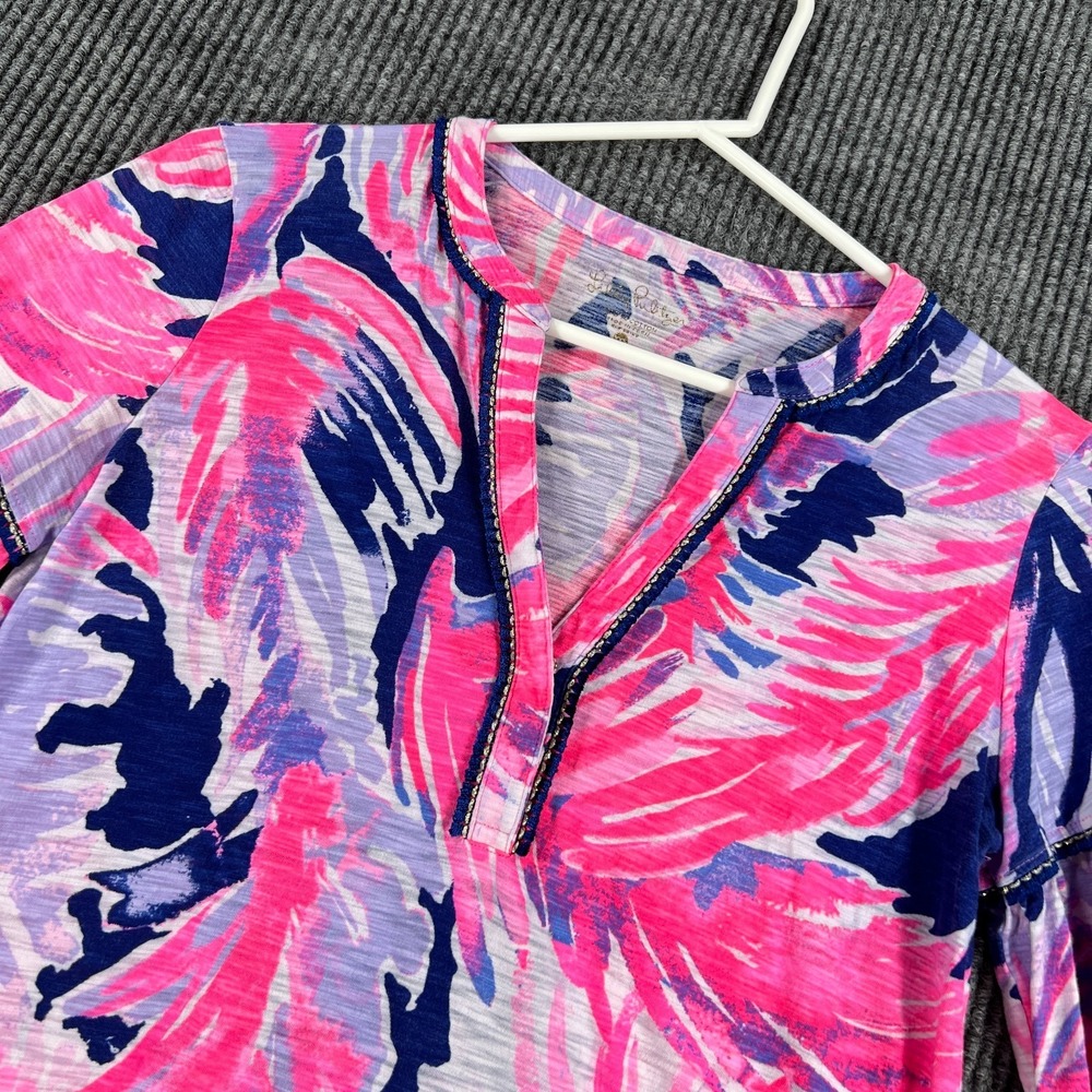 Lilly Pulitzer Top Womens 2XS XXS Pink Blue Long Sleeve Vibrant Floral Casual